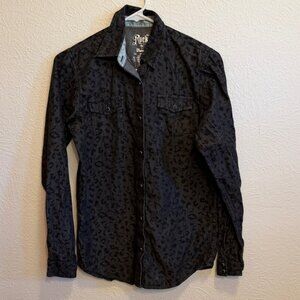 🎸🎸🎸BOGOHO🎸🎸🎸Rock & Roll Cowgirl Black Leopard Button Down Shirt-XL